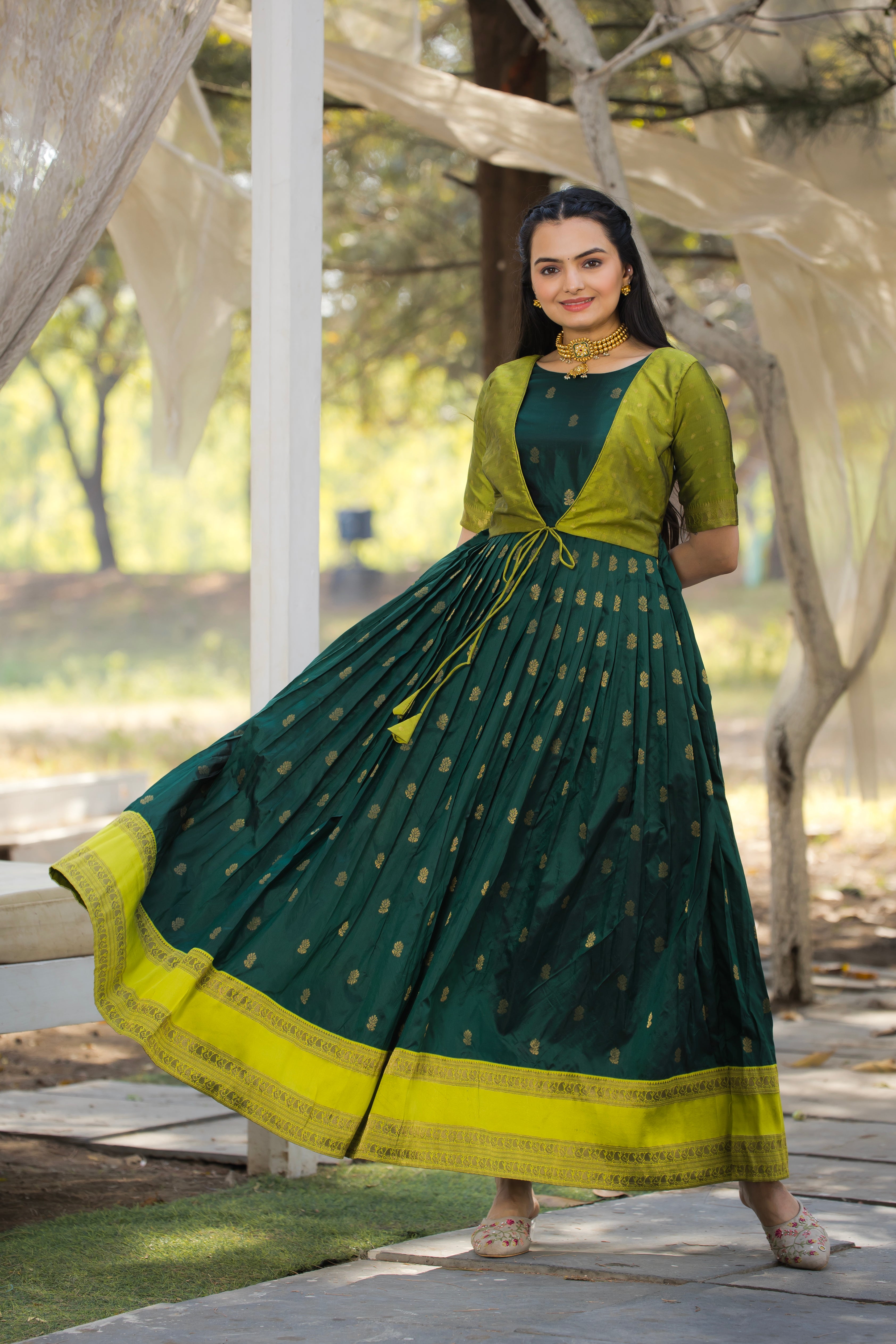 Rangrez Contrast Silk Gown